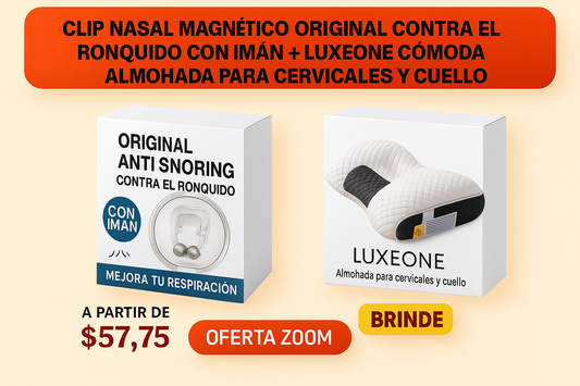 Clip nasal magnético original contra el ronquido con imán + LuxeOne Cómoda almohada para cervicales y cuello